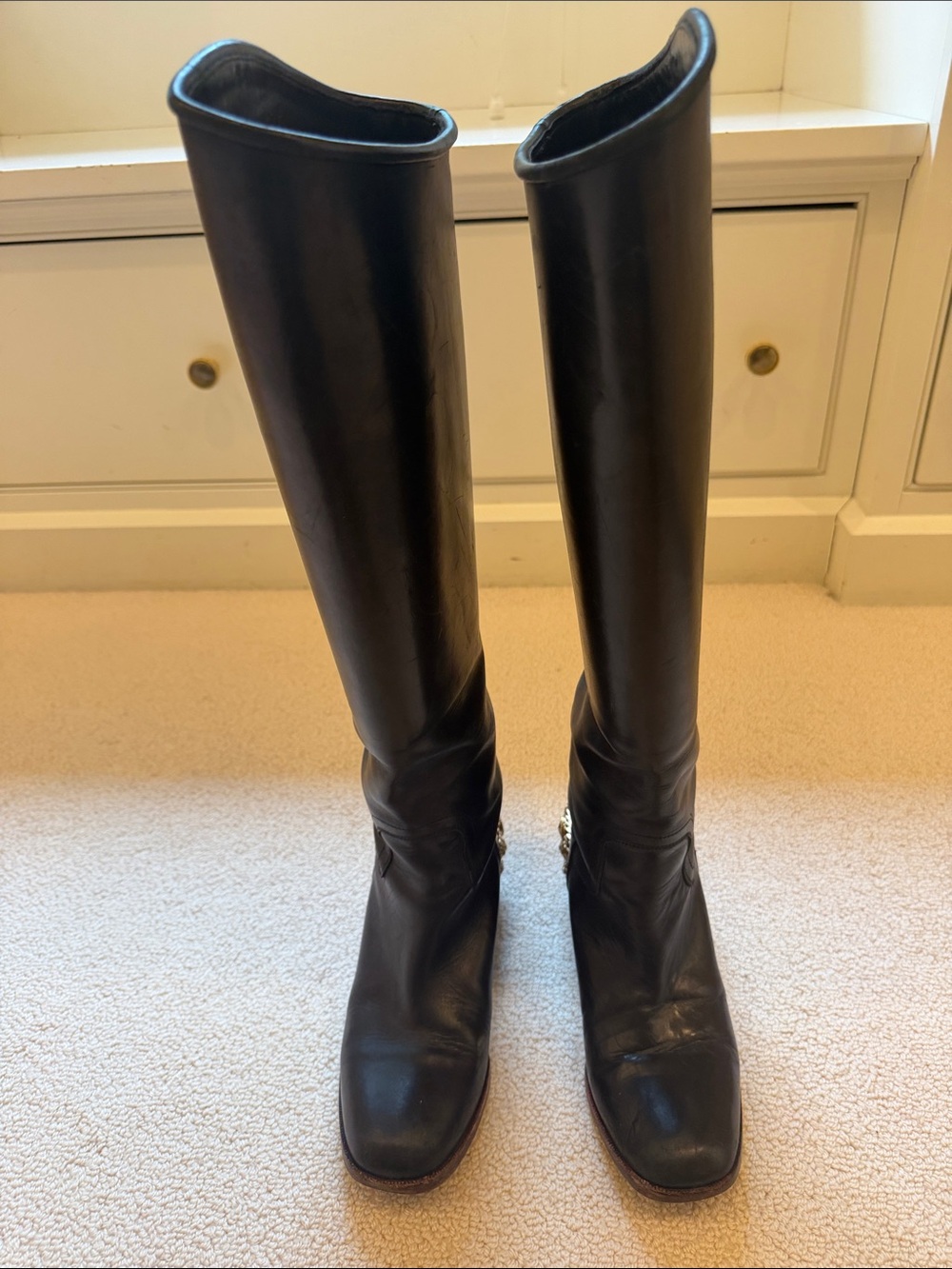 CHANEL Black Over-the-Knee Leather Riding Boots